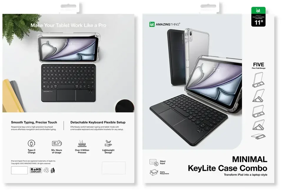 „AmazingThing Minimal Case KeyLite Combo“ klaviatūros dėklas, skirtas „iPad Air 11“ M2/M3/M4 (2024/2025/2026) - Juodas