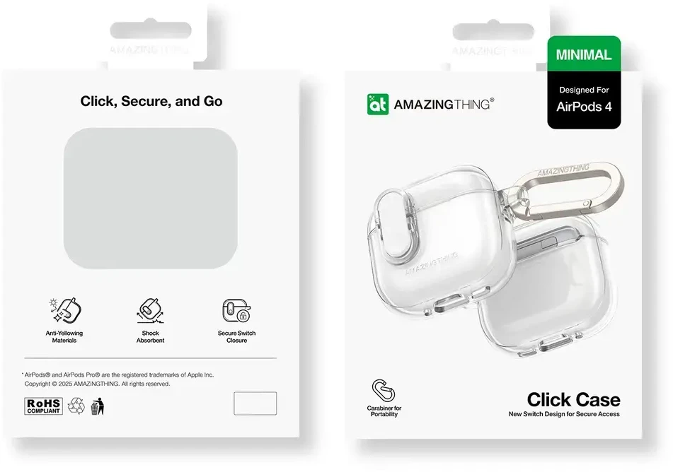 AmazingThing Minimal dėklas skirtas AirPods 4 – skaidrus