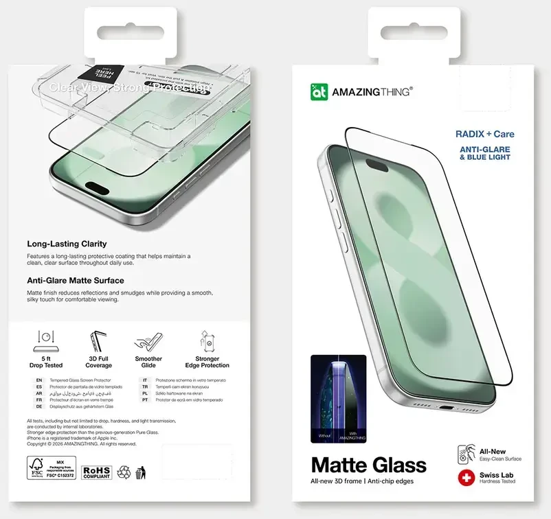 AmazingThing Radix +Care Matte Glass tempered glass for iPhone 18 Pro Max with mounting frame
