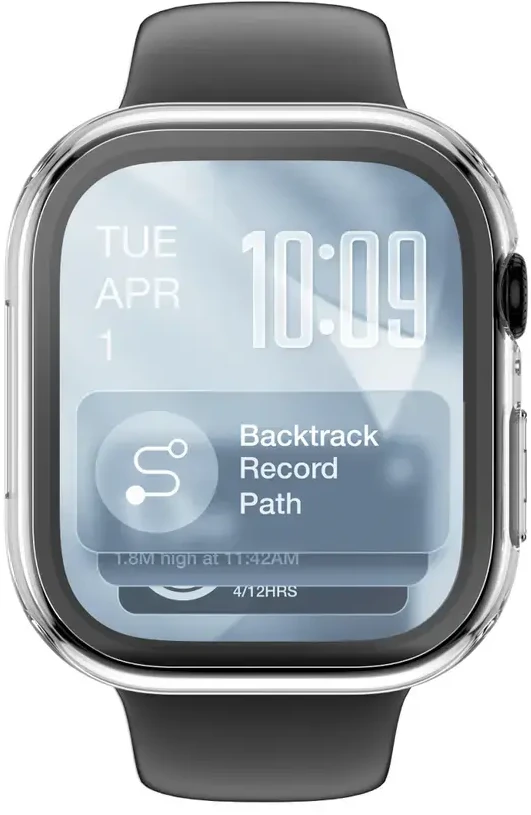 „AmazingThing Radix“ stiklinė ekrano apsauga su dėklu, skirtu „Apple Watch Series 11“ (42 mm), skaidri