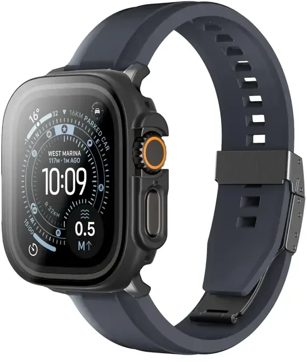 AmazingThing Radix Glass Screen Protector with dėklas skirtas Watch UItra 3 49mm – Juodas