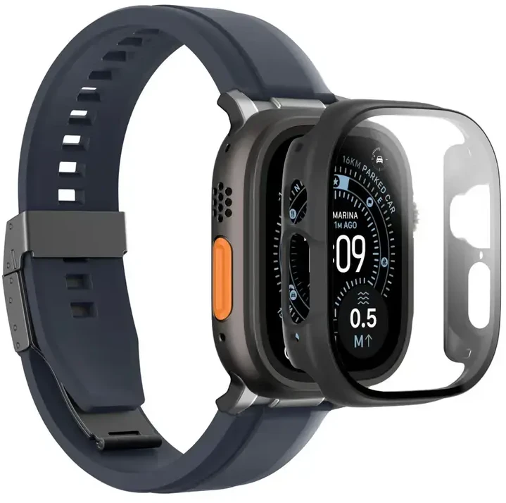AmazingThing Radix Glass Screen Protector with dėklas skirtas Watch UItra 3 49mm – Juodas