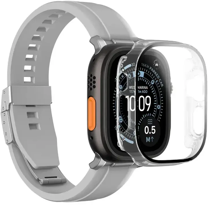„AmazingThing Radix“ stiklinė ekrano apsauga su dėklu, skirtu „Apple Watch UItra 3“ 49 mm – skaidrus