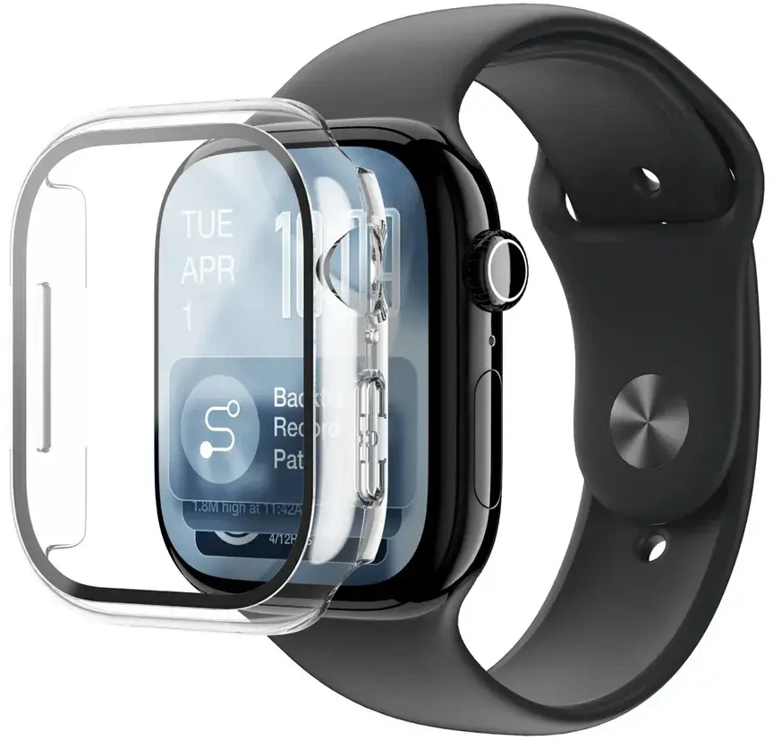 „AmazingThing Radix“ stiklinė ekrano apsauga su dėklu, skirtu „Apple Watch Series 11“ (42 mm), skaidri