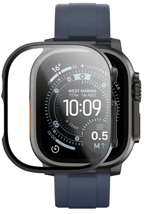 AmazingThing Radix Glass Screen Protector with dėklas skirtas Watch UItra 3 49mm – Juodas