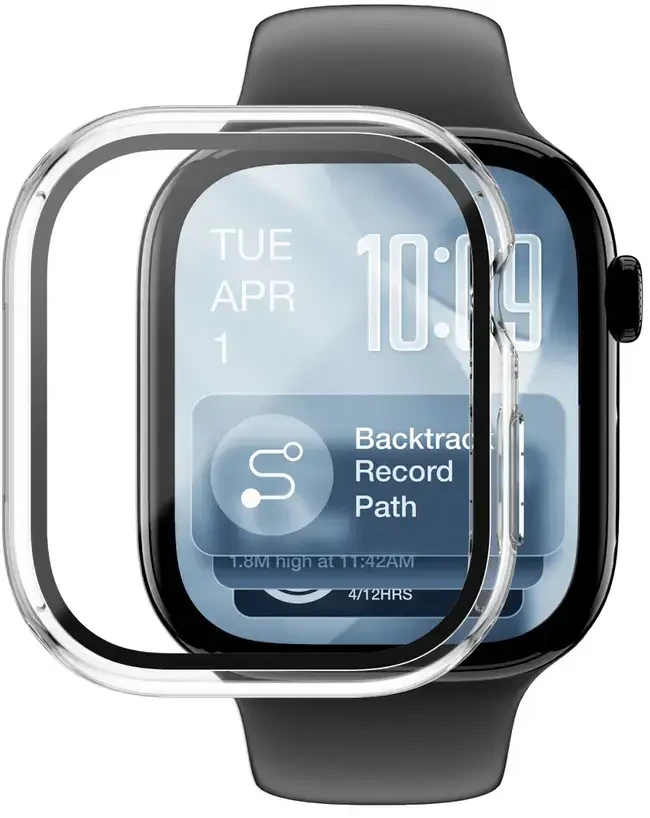 „AmazingThing Radix“ stiklinė ekrano apsauga su dėklu, skirtu „Apple Watch Series 11“ (42 mm), skaidri