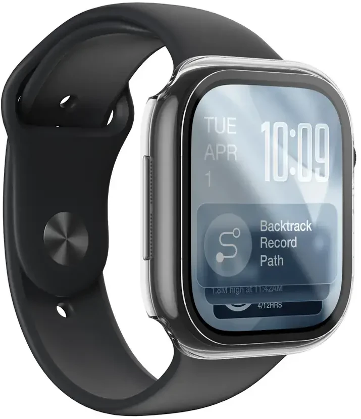 „AmazingThing Radix“ stiklinė ekrano apsauga su dėklu, skirtu „Apple Watch Series 11“ (42 mm), skaidri