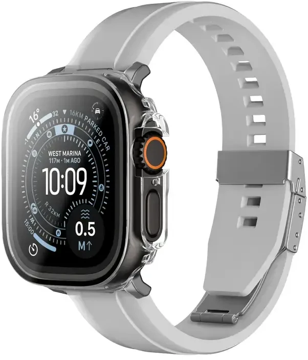 „AmazingThing Radix“ stiklinė ekrano apsauga su dėklu, skirtu „Apple Watch UItra 3“ 49 mm – skaidrus