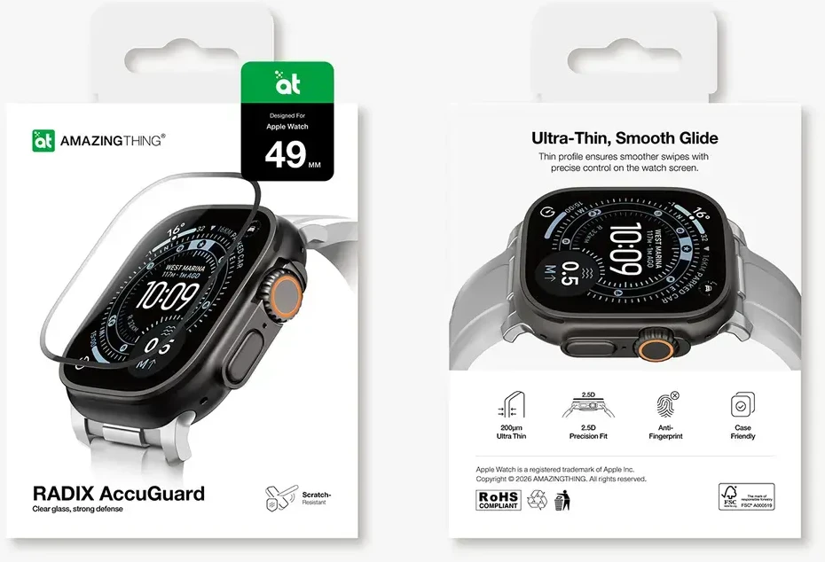 „AmazingThing Radix“ stiklinis ekrano apsauginis dėklas, skirtas „Apple Watch Uitra 3“ (49 mm)
