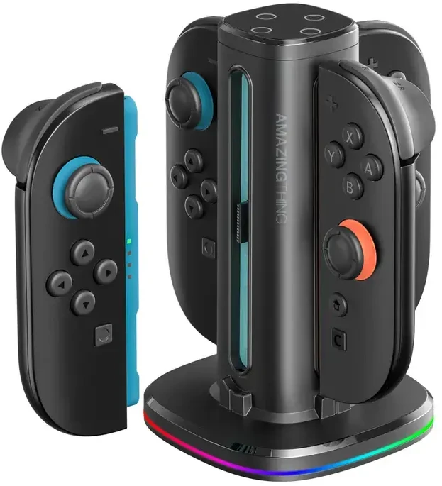 „AmazingThing Thunder Pro PlayDock“ įkroviklis „Nintendo Switch 2“ valdikliams – Juodas