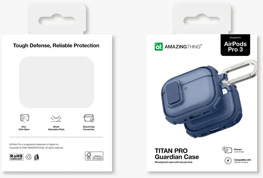 „AmazingThing Titan Pro Mag“ skaidrus dėklas, skirtas „AirPods Pro 3“ - Mėlyna