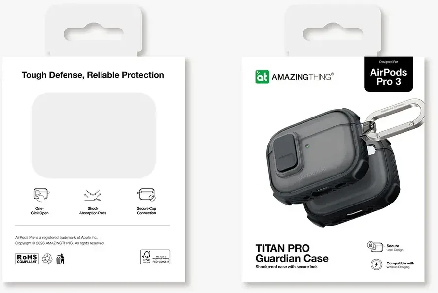 „AmazingThing Titan Pro Mag“ skaidrus dėklas, skirtas „AirPods Pro 3“ - Juodas