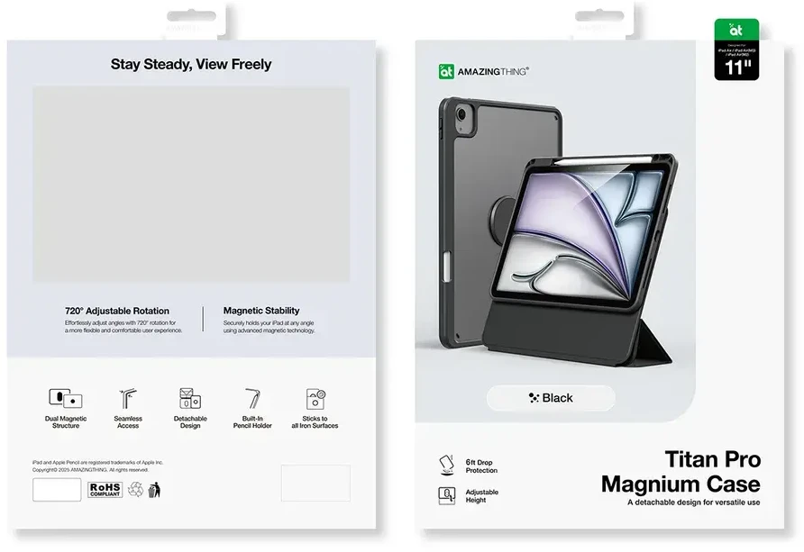 „AmazingThing Titan Pro Mag“ dėklas, skirtas „iPad Air 11“ M2/M3/M4 (2024/2025/2026) - juodas