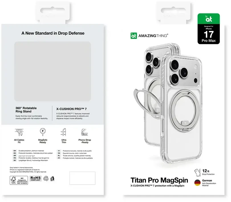 „AmazingThing Titan Pro Spin“ dėklas, skirtas „iPhone 17 Pro“, suderinamas su „MagSafe“ - oranžinis