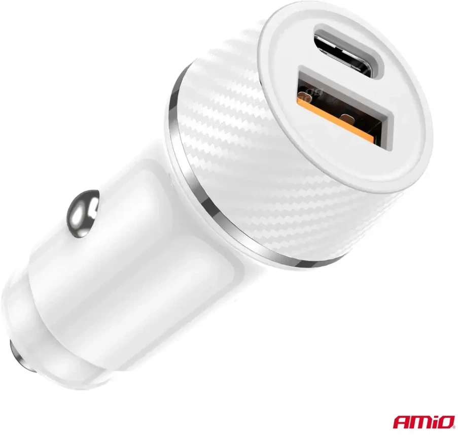 Automobilinis įkroviklis USB-A + USB-C 20W 12/24V AMiO-03878
