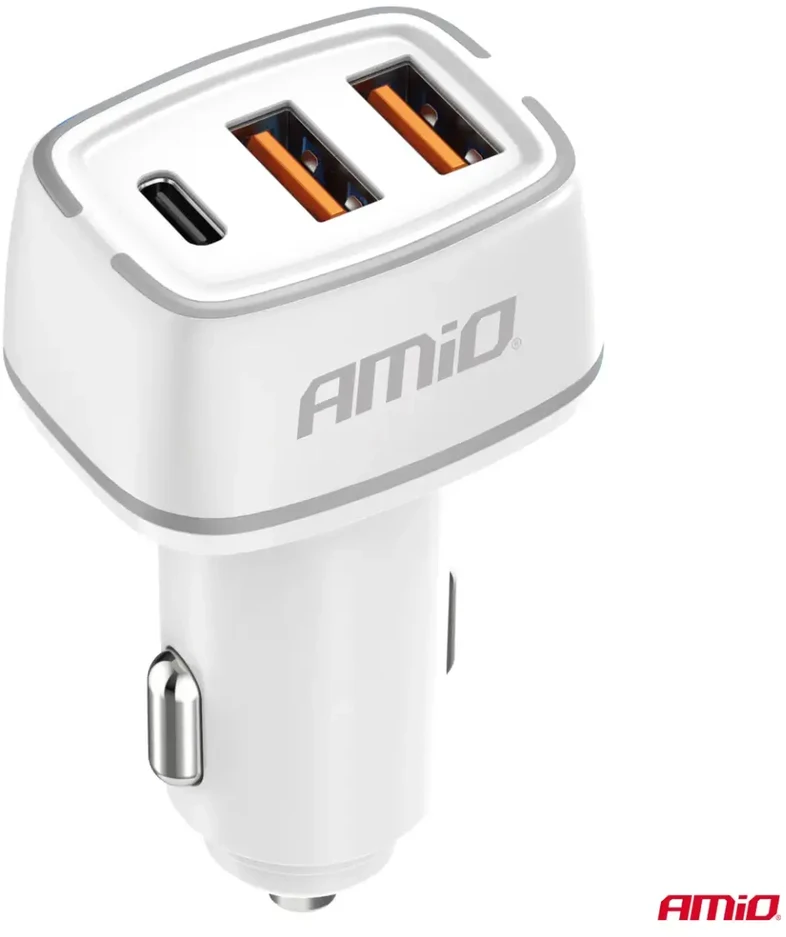 Automobilinis įkroviklis 2x USB-A + USB-C 32W 12/24V AMiO-03890