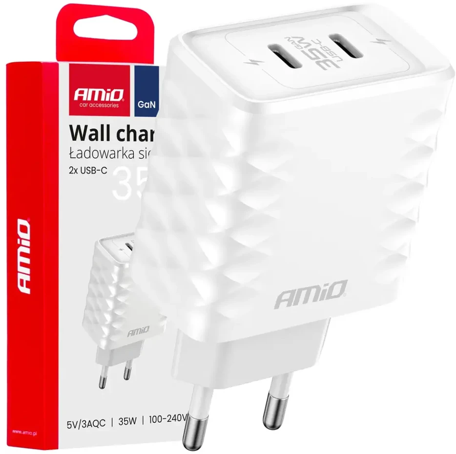 Sieninis įkroviklis Quick Charge 35W 2x USB-C AMIO-04288