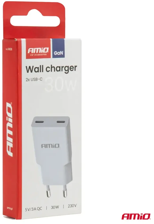 Tinklo įkroviklis 230V 30W GaN 2x USB-C AMIO-04839