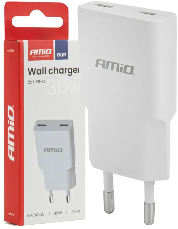 Tinklo įkroviklis 230V 30W GaN 2x USB-C AMIO-04839