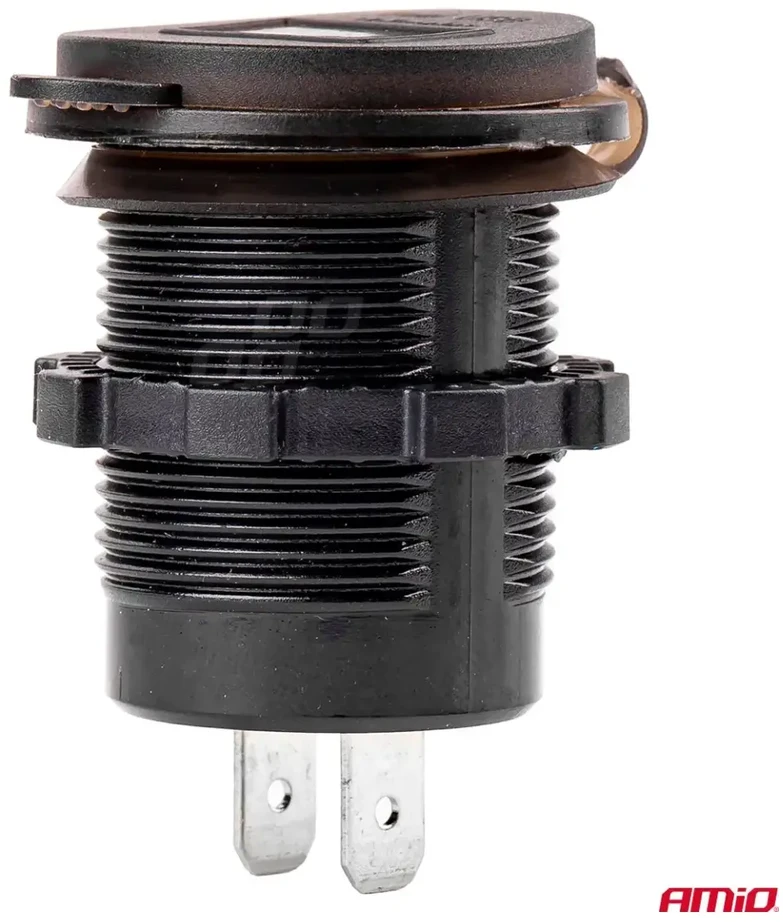 Amio Vandeniui atsparus telefono įkroviklis su skaitmeniniu voltmetru 2xUSB 12/24V MOD-06