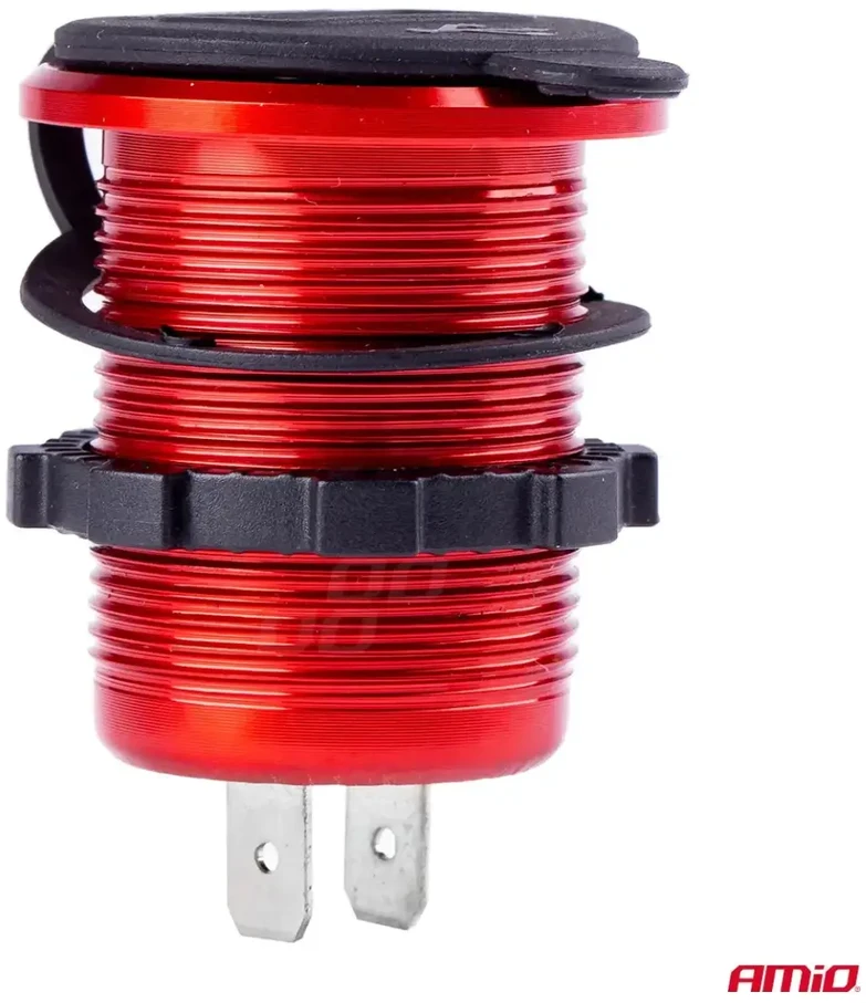 Amio Vandeniui atsparus telefono įkroviklis su skaitmeniniu voltmetru 2xUSB 12/24V MOD-11
