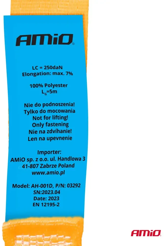 Krovinių tvirtinimo diržas su savispaudžiu užsegimu 5 m x 25 mm, AMIO-03292