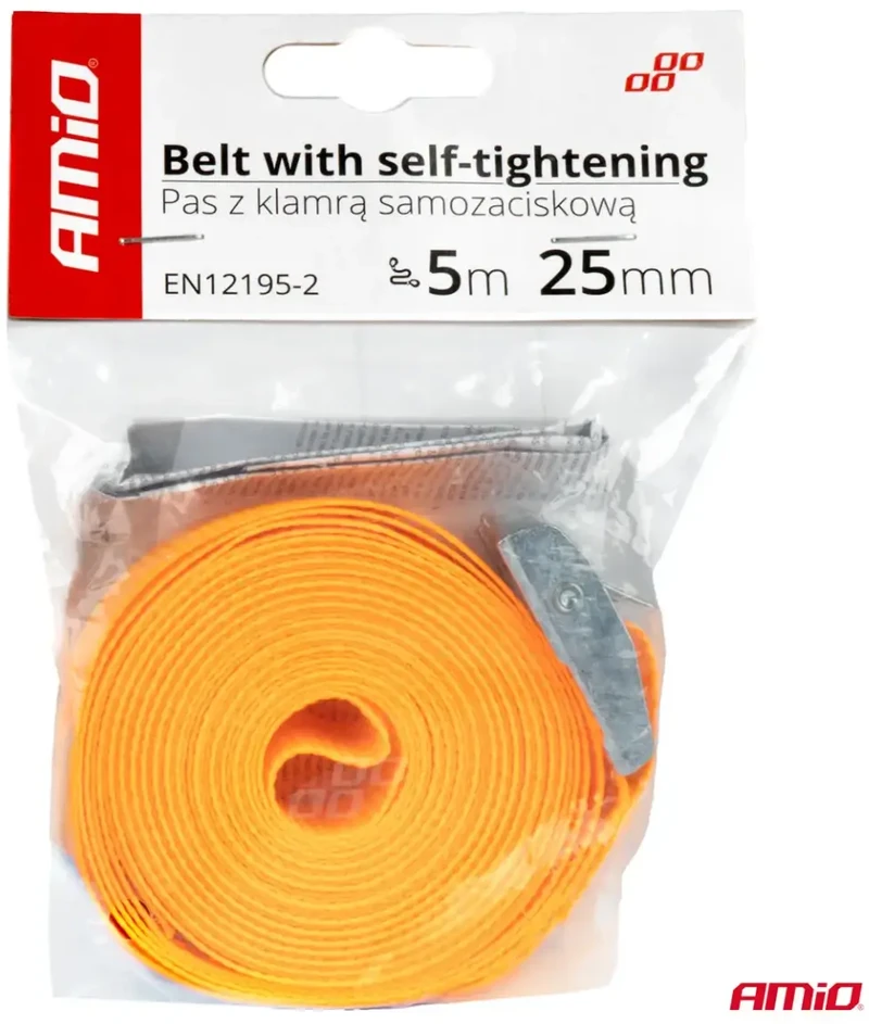 Krovinių tvirtinimo diržas su savispaudžiu užsegimu 5 m x 25 mm, AMIO-03292