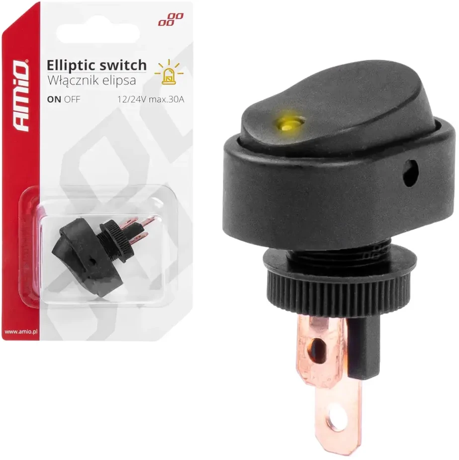 Elipsinis jungiklis su geltonu apšvietimu 12/24V max 30A ON/OFF AMIO-03088