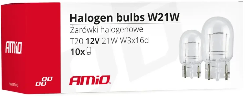 Halogeninės lemputės T20 W21W W3x16D 12V 10 vnt. amio-02551