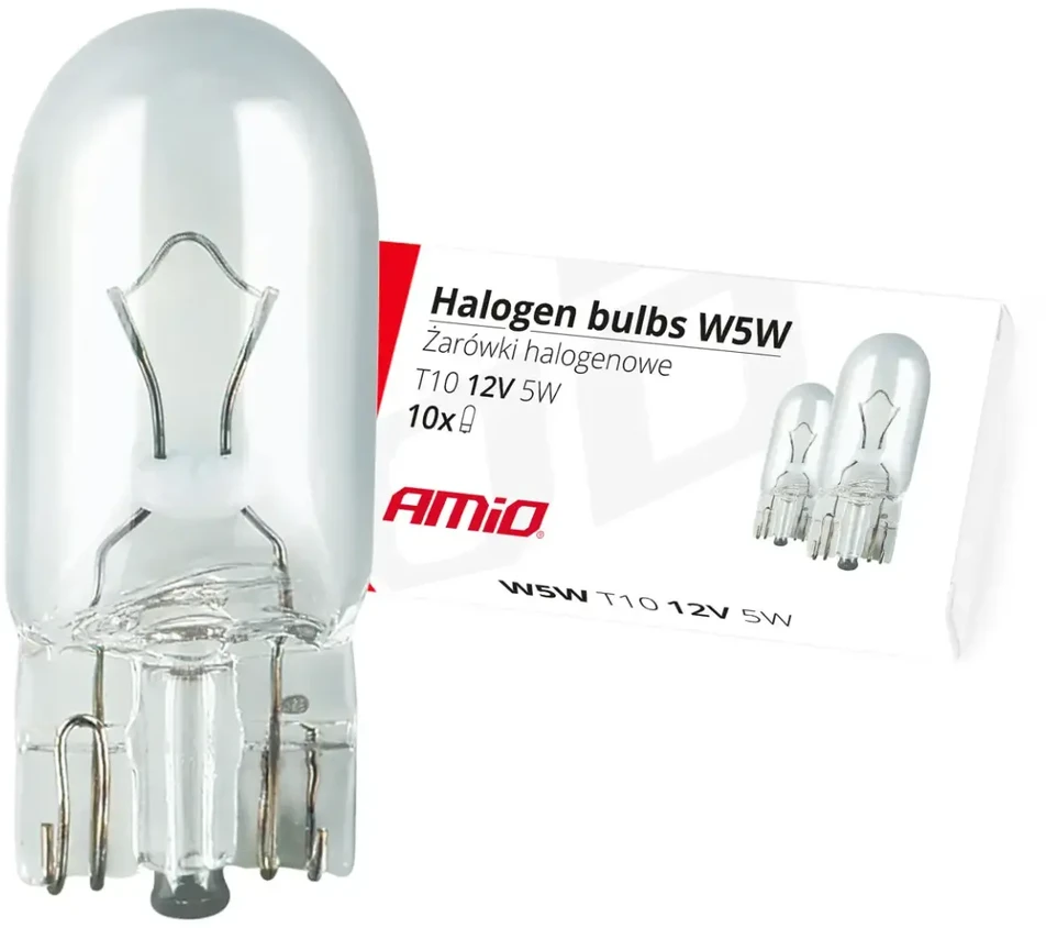 Halogeninės lemputės W5W T10 5W W2.1x9.5D 12V 10 vnt. (E8) amio-01483
