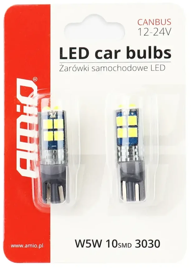 Amio LED CANBUS 10SMD 3030 T10 W5W balta 12V/24V