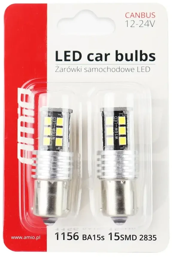 Amio LED CANBUS 2835 15SMD 1156 BA15S P21W R10W R5W balta 12V/24V