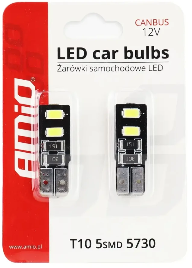 Amio 01630 LED Canbus 4SMD 5730 T10 (W5W) baltos 2 vnt.