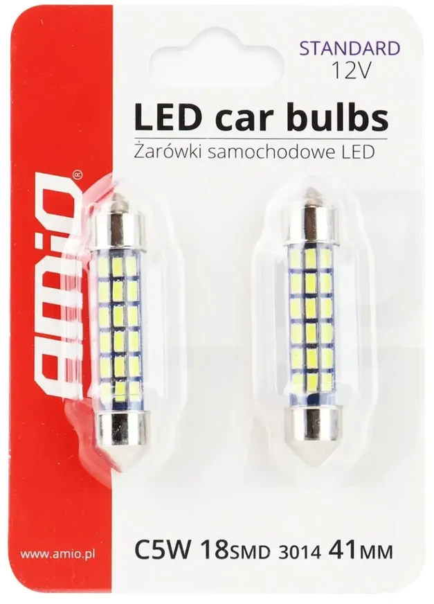 Amio Led lemputės 2 vnt, 18SMD, C5W, 41mm, 12V