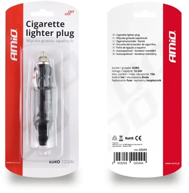 Kištukas į cigarų degiklį euro 12 V 24 V amio-02049