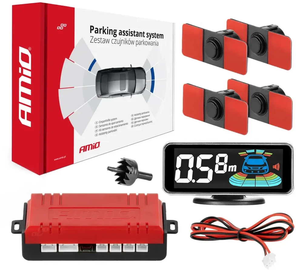 Parkavimo pagalbos sistema LED-GRAF 3D, 4 juodi jutikliai 16,5 mm, vidinis montavimas AMIO-03190