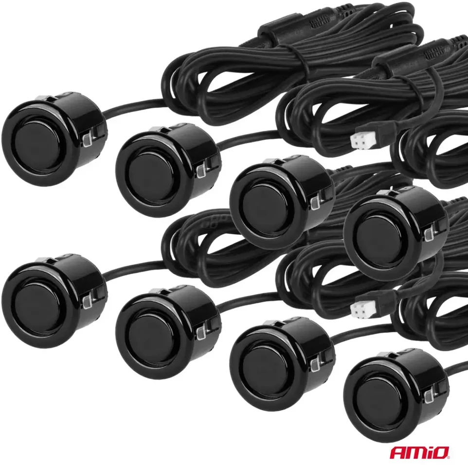 Parkavimo pagalbos sistema LED-GRAF 3D, 8 juodi spalvos jutikliai GOLD 18 mm AMIO-03192
