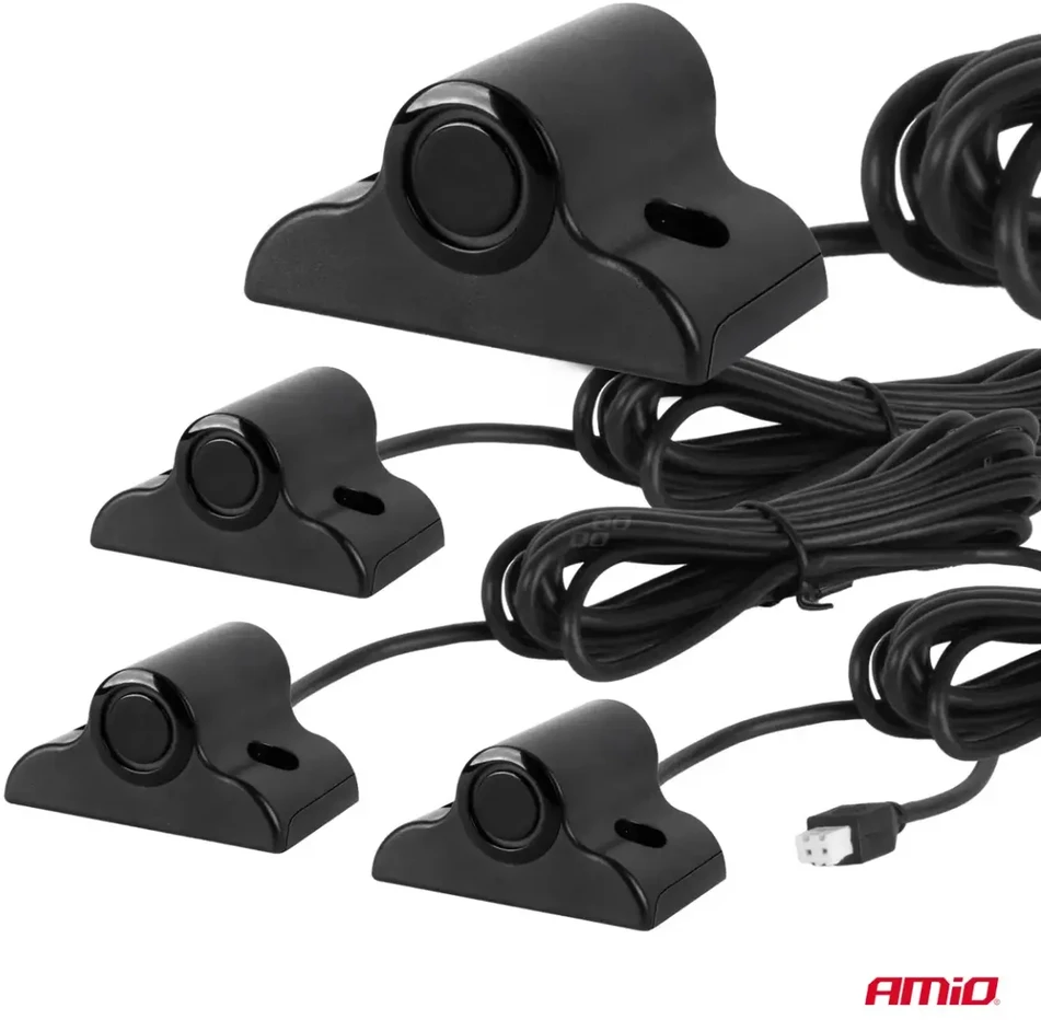 Parkavimo pagalbos sistema MAX LED, 4 juodi jutikliai 19 mm, sunkvežimiams AMIO-02292
