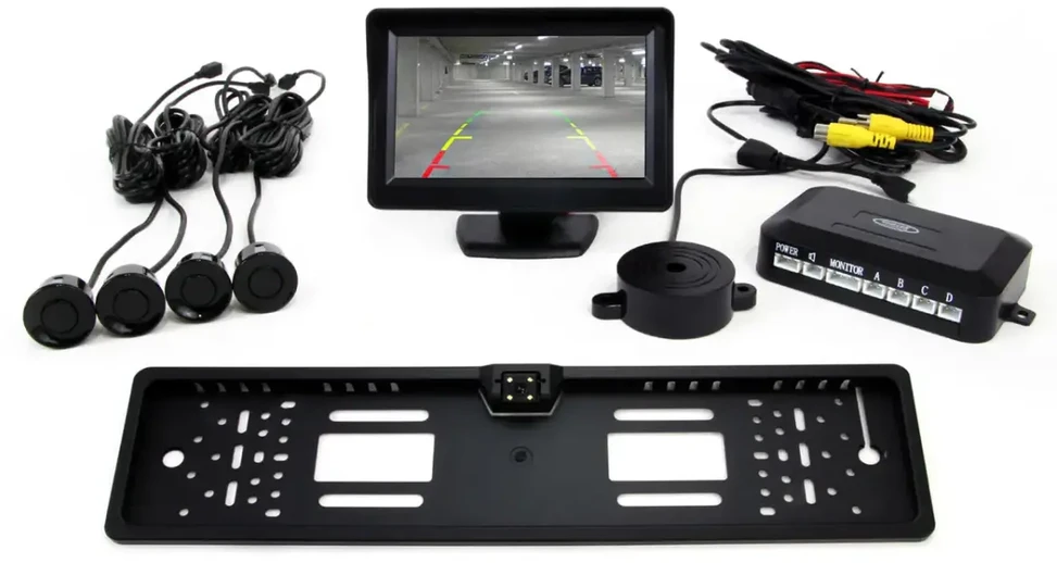 Amio Parkavimo pagalbos sistema TFT01 FT 4,3" su CAM-402 LED kamera, 4 juodi jutikliai