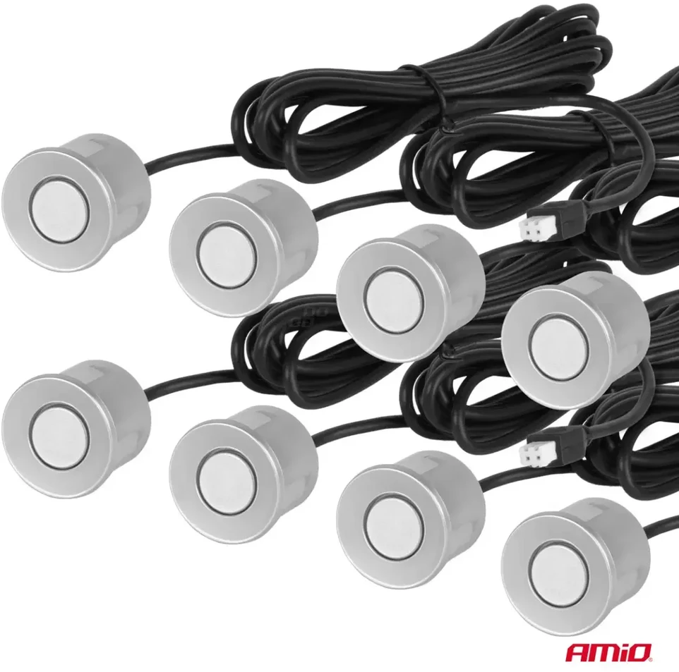 Parkavimo pagalbos sistema LED, 8 sidabro spalvos jutikliai 22 mm AMIO-01598