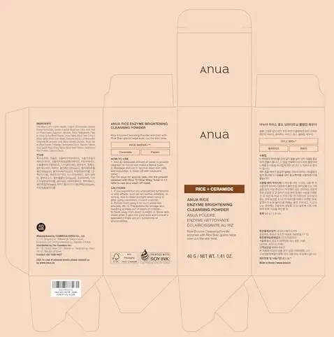 Anua Rice + Ceramide Enzyme Brightening Valomasis Pudra enziminė veido valomoji pudra, 40 g