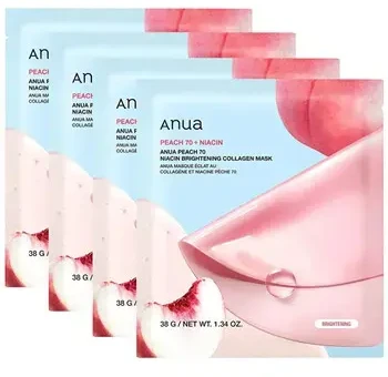 Veido kaukė Anua Peach 70+Niacin Brightening Collagen Mask 38 g 4 vnt.