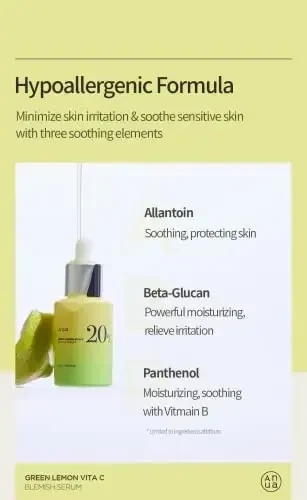 Anua Žalias citrinų ir vitamino C 20 % serumas veidui nuo spuogų, 20 ml
