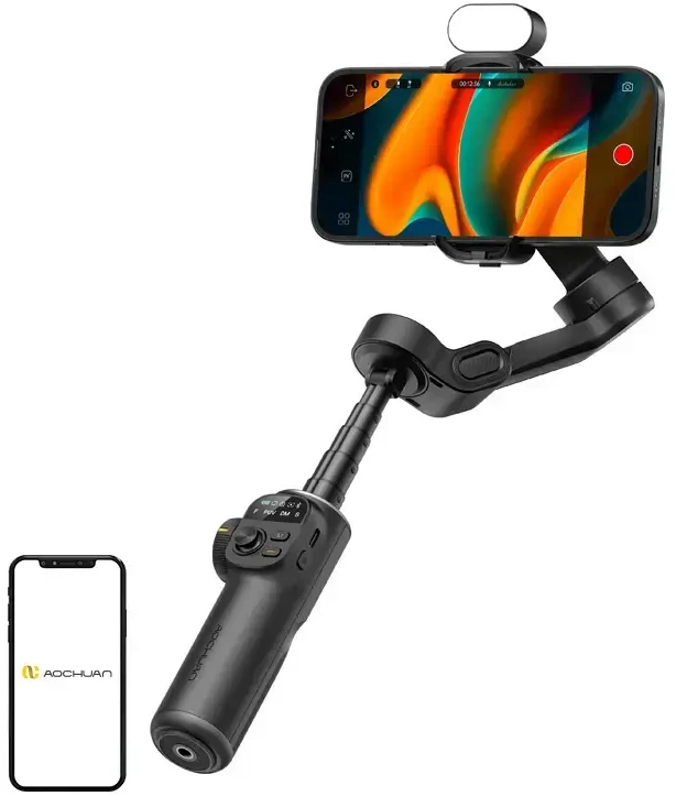 AOCHUAN X2 stabilizatorius su RGB apšvietimu, juodos spalvos