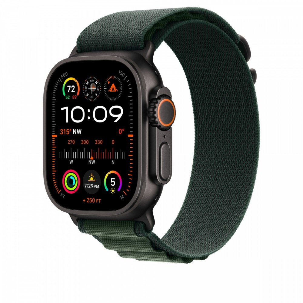 Apple 49mm Dark Žalias Alpine Loop - Large - Juoda Titano apdaila
