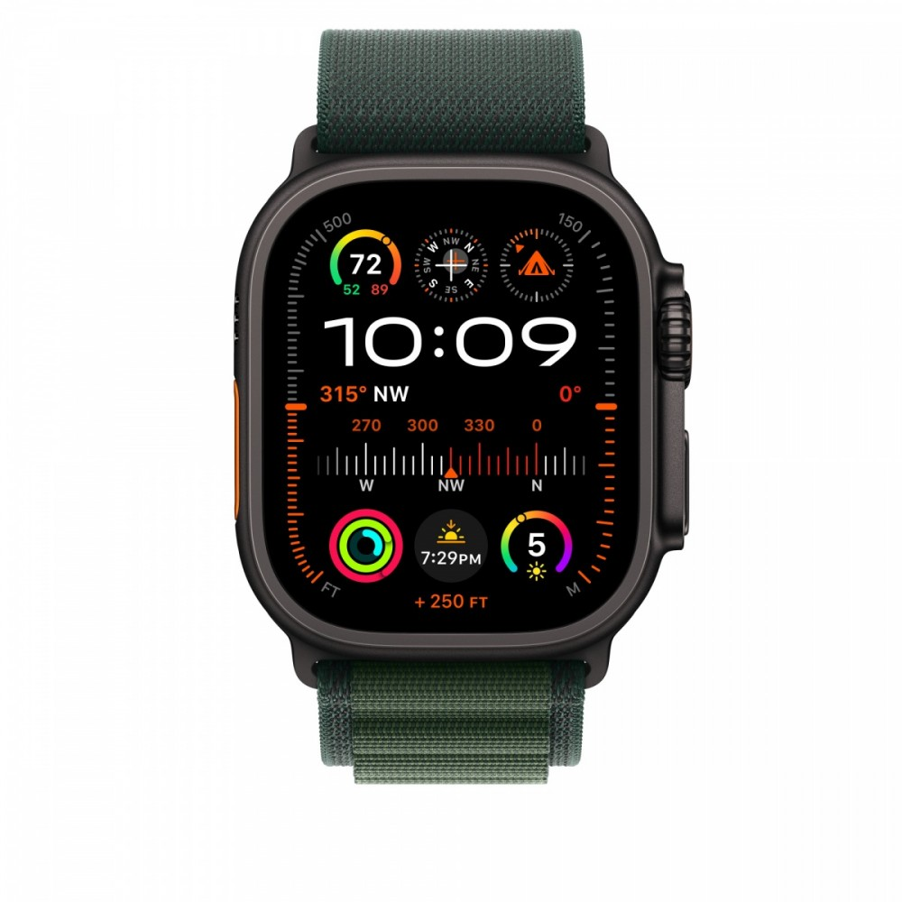 Apple 49mm Dark Žalias Alpine Loop - Large - Juoda Titano apdaila