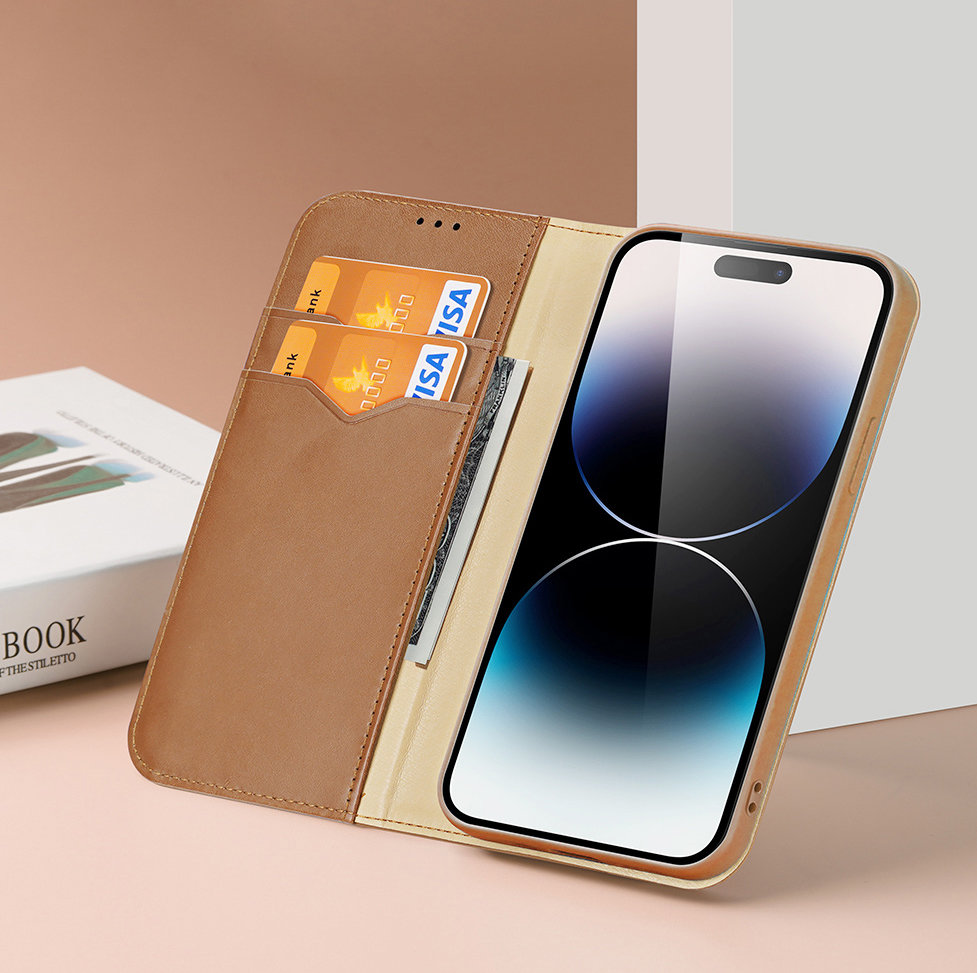 Dux Ducis LEADER LEADER piniginės dėklas HIVO, skirtas IPHONE 15 Pro ruda