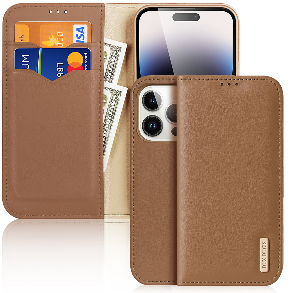 Dux Ducis LEADER LEADER piniginės dėklas HIVO, skirtas IPHONE 15 Pro ruda