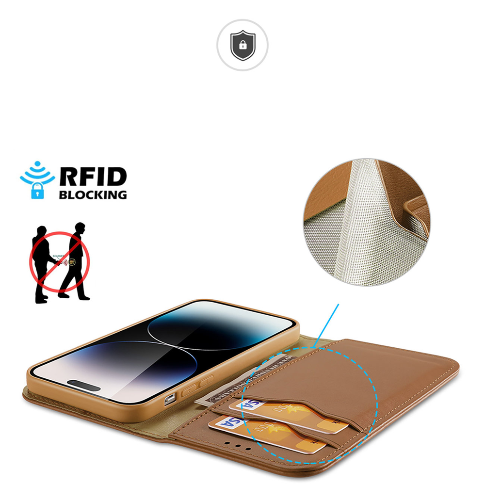 Dux Ducis LEADER LEADER piniginės dėklas HIVO, skirtas IPHONE 15 Pro ruda