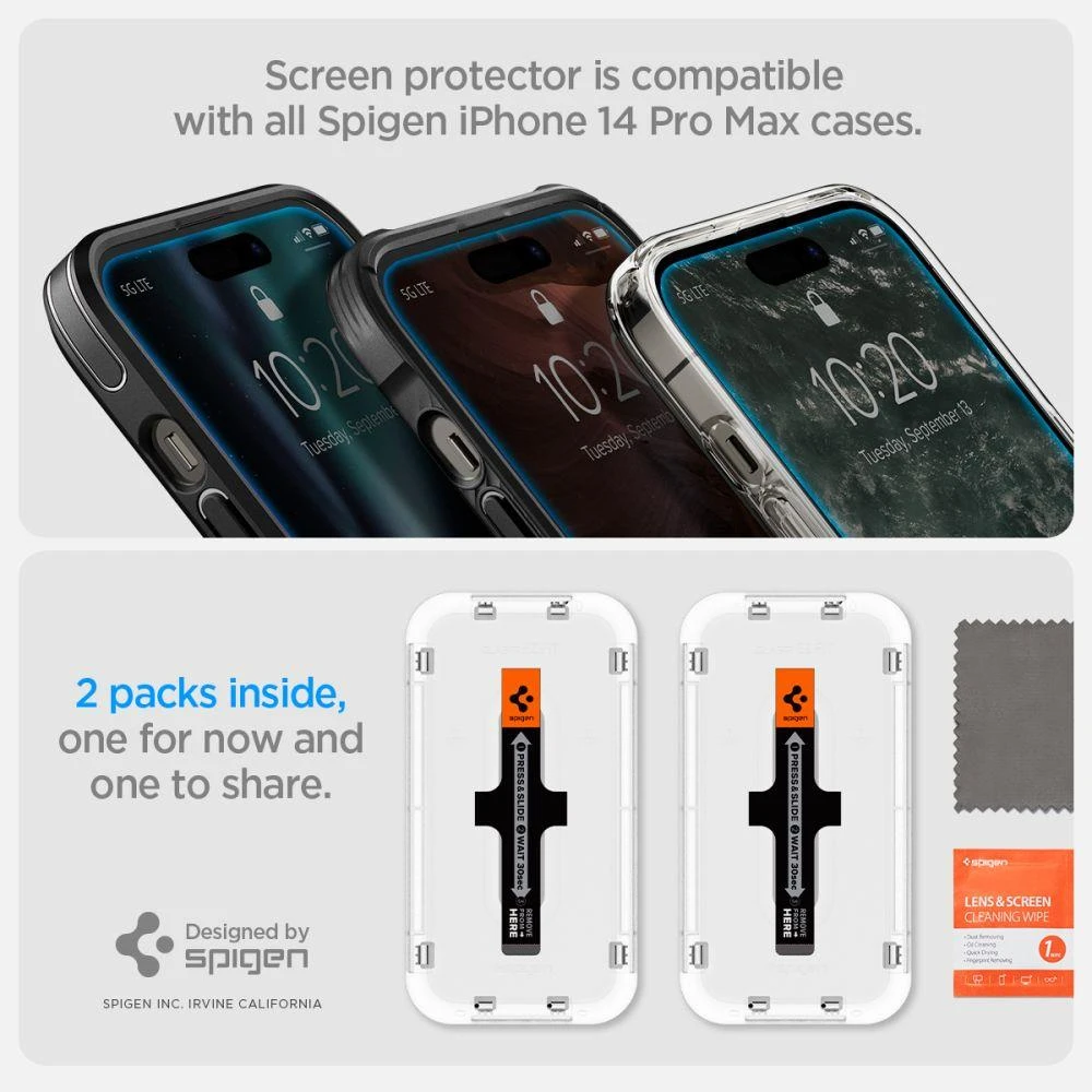 SPIGEN GLAS.TR "GRŪDINTAS STIKLAS EZ FIT" 2 PAKUOTĖS IPHONE 14 PRO CLEAR
